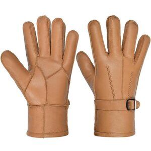 Harssidanzar Men's Winter Leather Gloves, Sheepskin, Warm, Shearling Lined, SM04